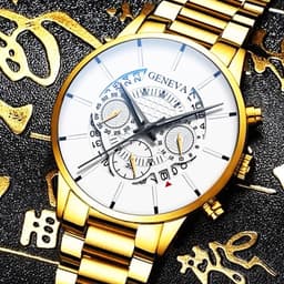 image-Geneva Men's Quartz Watch Alloy Case Steel Band Calendar 40mm