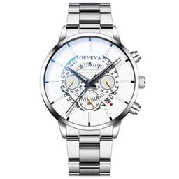 image-Geneva Men's Quartz Watch Alloy Case Steel Band Calendar 40mm