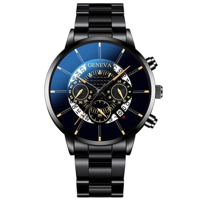 image-Geneva Men's Quartz Watch Alloy Case Steel Band Calendar 40mm