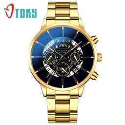 image-Geneva Men's Quartz Watch Alloy Case Steel Band Calendar 40mm