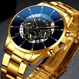 image-Geneva Men's Quartz Watch Alloy Case Steel Band Calendar 40mm