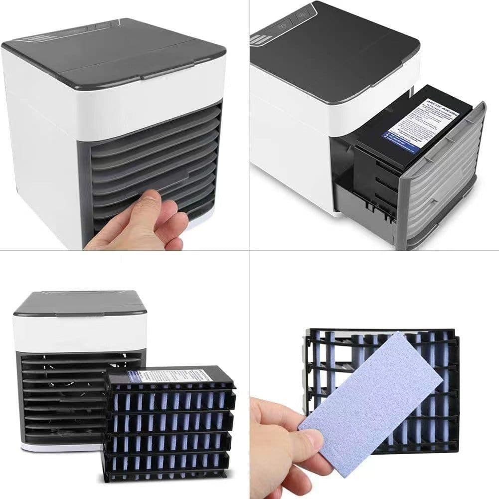 image-USB Spray Air Cooler Fan Desktop Humidifier 7 Color LED