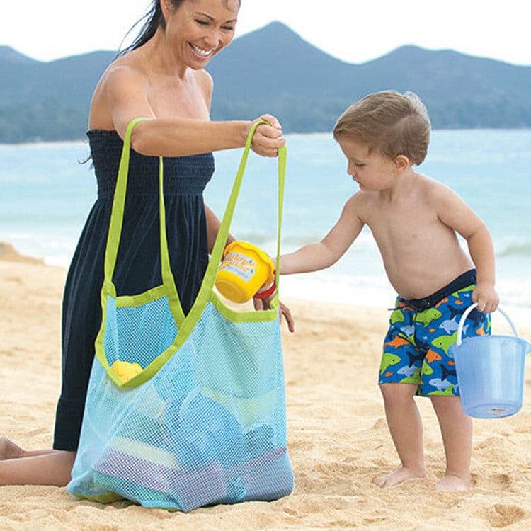 image-Beach Toy Storage Bag Mesh Tote for Kids Sand Toys Towels