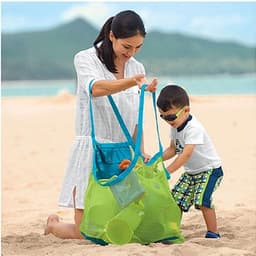 image-Beach Toy Storage Bag Mesh Tote for Kids Sand Toys Towels
