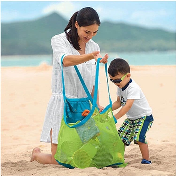 image-Beach Toy Storage Bag Mesh Tote for Kids Sand Toys Towels