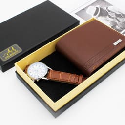 image-Men's Fashion Quartz Watch with PU Strap and Wallet Set