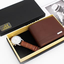 image-Men's Fashion Quartz Watch with PU Strap and Wallet Set