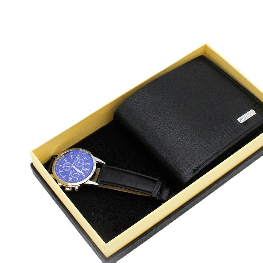 image-Men's Fashion Quartz Watch with PU Strap and Wallet Set