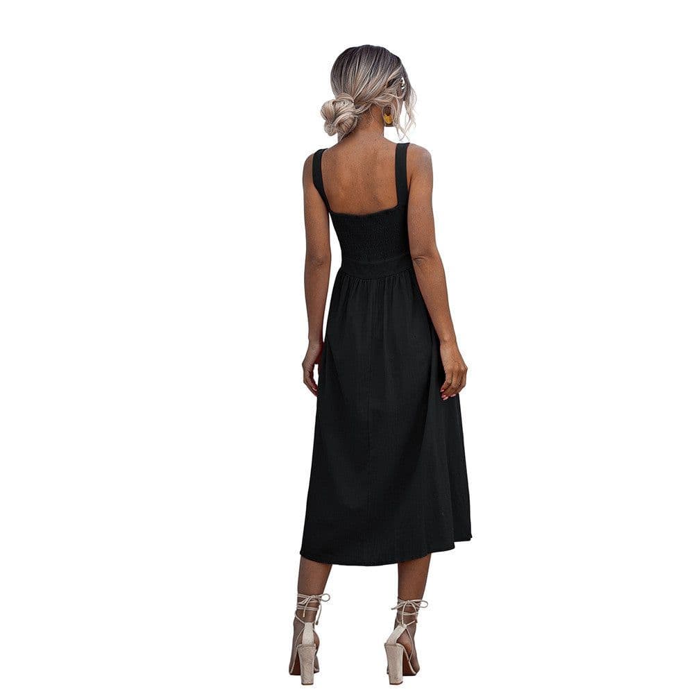 image-Women's Sleeveless High Waist Backless Midi Dress Polyester A-Line