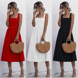 image-Women's Sleeveless High Waist Backless Midi Dress Polyester A-Line