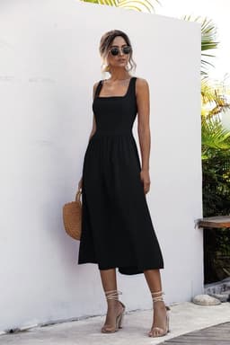 image-Women's Sleeveless High Waist Backless Midi Dress Polyester A-Line