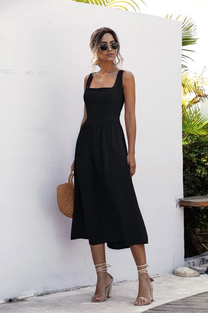 image-Women's Sleeveless High Waist Backless Midi Dress Polyester A-Line