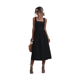 image-Women's Sleeveless High Waist Backless Midi Dress Polyester A-Line