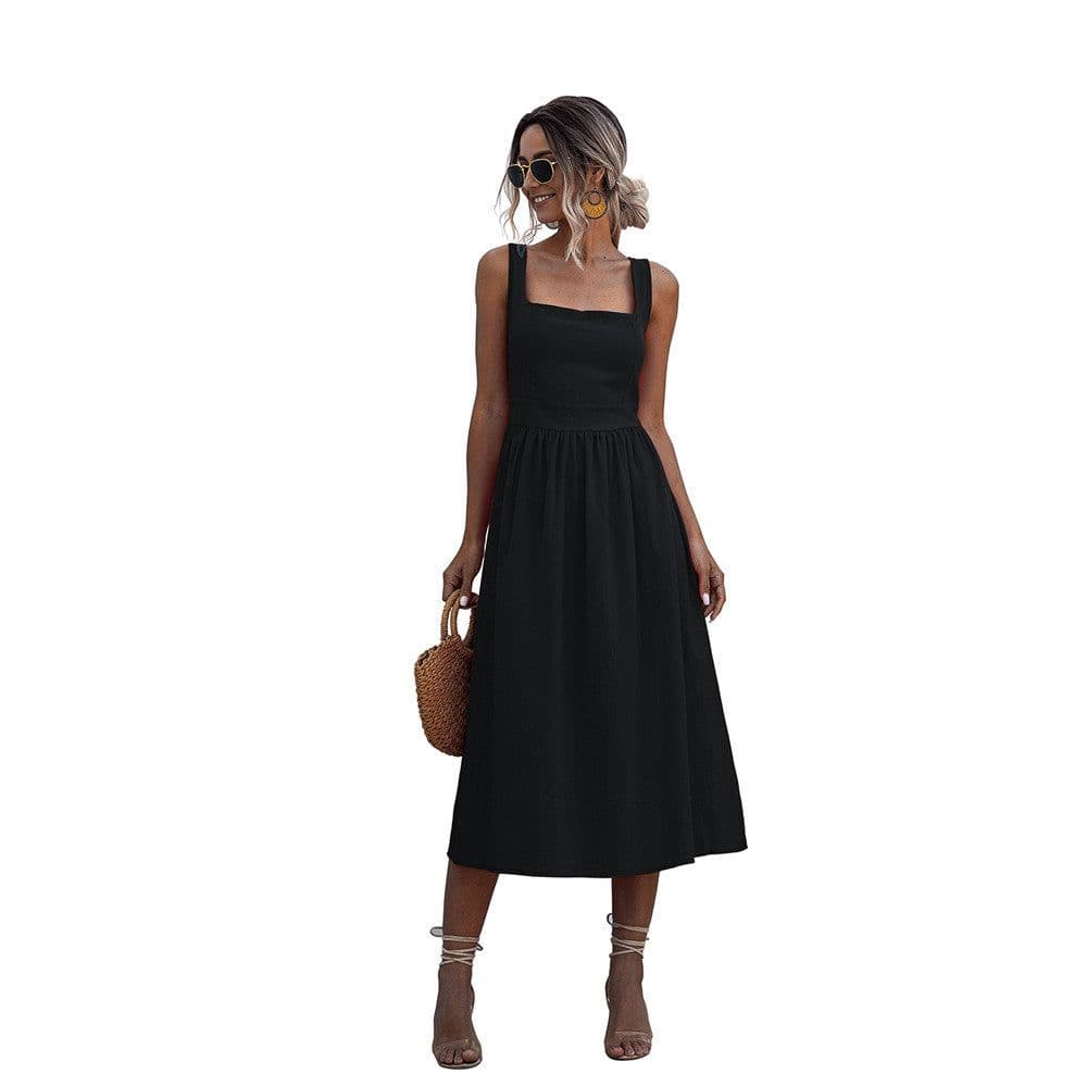 image-Women's Sleeveless High Waist Backless Midi Dress Polyester A-Line