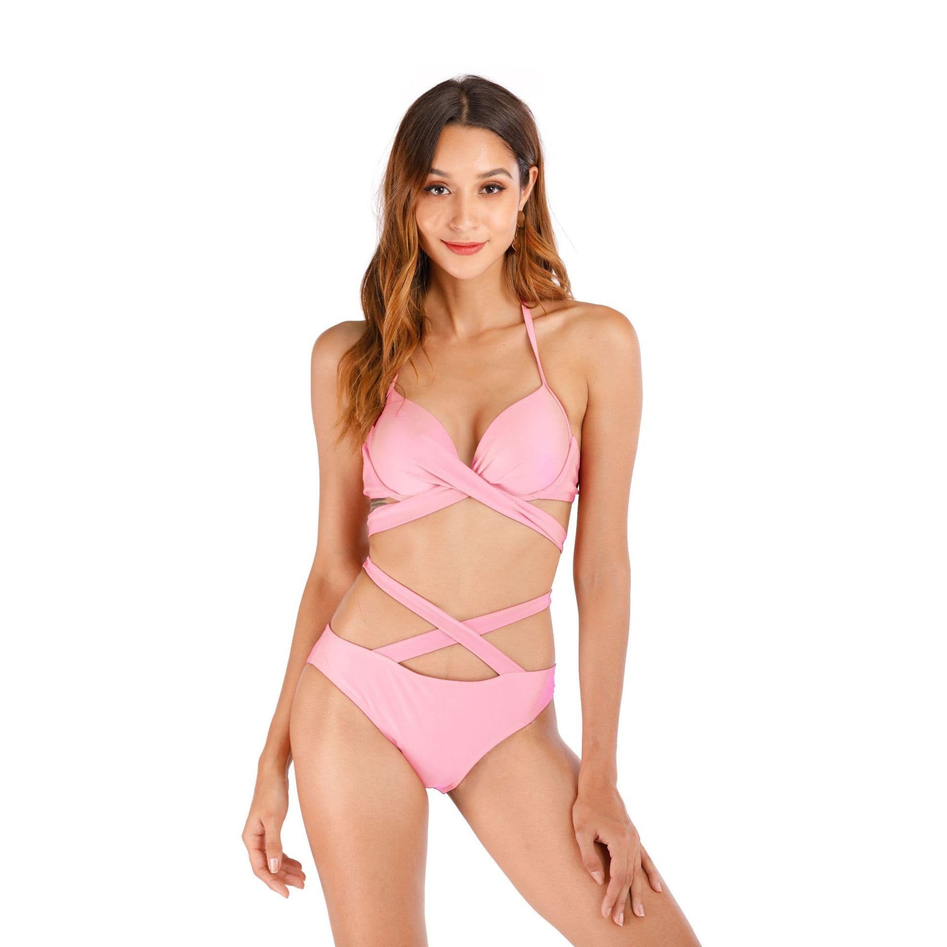 image-Z-LAI Women's Black Cross Strap Bikini Swimsuit XXL Padded
