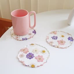 image-Acrylic Resin Coaster with Dried Flowers Insulation Placemat