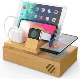 image-Bamboo Wireless Charger with Phone Holder Stand