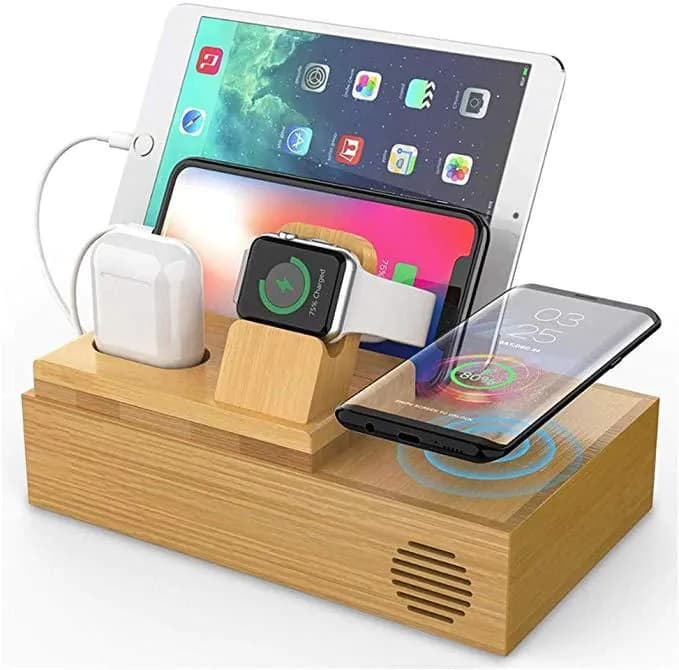 image-Bamboo Wireless Charger with Phone Holder Stand
