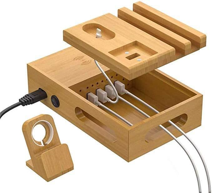 image-Bamboo Wireless Charger with Phone Holder Stand