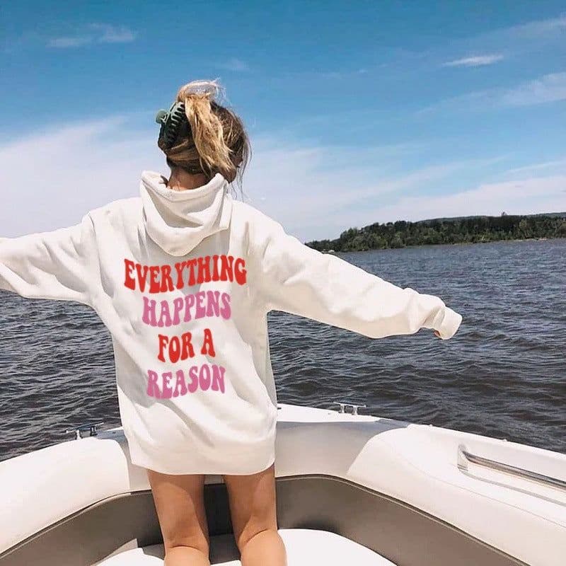 image-Printed Hoodie Sweater Letter Graphic Round Neck Long Sleeve Unisex