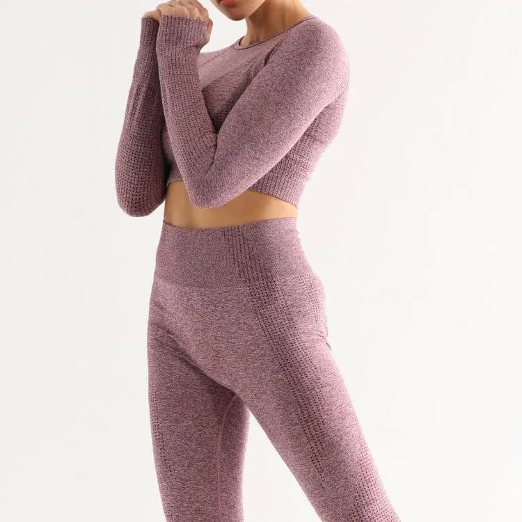 image-Women's Seamless Long Sleeve Yoga Sportswear Set with Quick-Dry