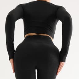 image-Women's Seamless Long Sleeve Yoga Sportswear Set with Quick-Dry
