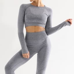 image-Women's Seamless Long Sleeve Yoga Sportswear Set with Quick-Dry