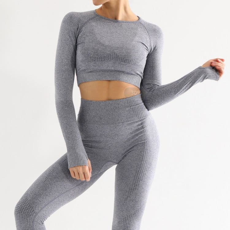 image-Women's Seamless Long Sleeve Yoga Sportswear Set with Quick-Dry