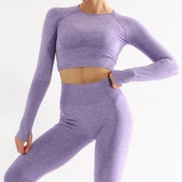 image-Women's Seamless Long Sleeve Yoga Sportswear Set with Quick-Dry