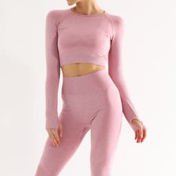 image-Women's Seamless Long Sleeve Yoga Sportswear Set with Quick-Dry