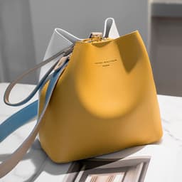 image-Women's PU Leather Bucket Bag Geometric Pattern Shoulder Messenger Bag
