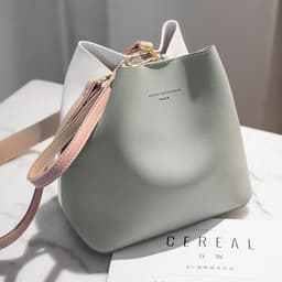 image-Women's PU Leather Bucket Bag Geometric Pattern Shoulder Messenger Bag