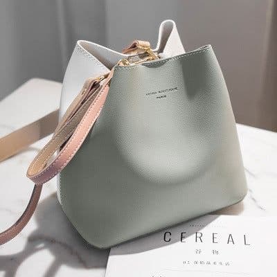 image-Women's PU Leather Bucket Bag Geometric Pattern Shoulder Messenger Bag