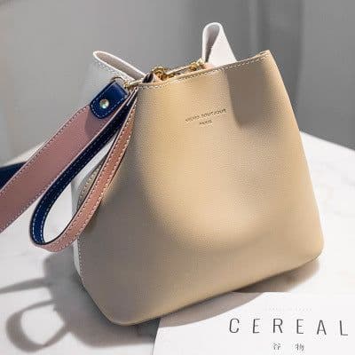 image-Women's PU Leather Bucket Bag Geometric Pattern Shoulder Messenger Bag