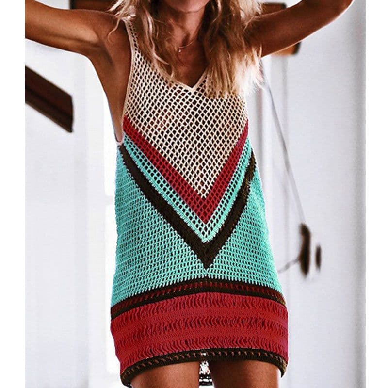 image-Women's Crochet Hollow Bikini Cover Up Beach Sunscreen Blouse