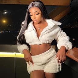 image-Women's Plush Two-Piece Set Long Sleeve Top Shorts Solid Color Casual