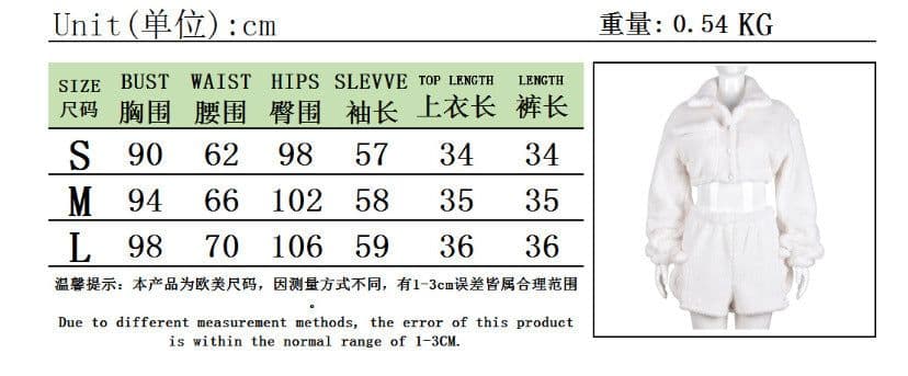 image-Women's Plush Two-Piece Set Long Sleeve Top Shorts Solid Color Casual