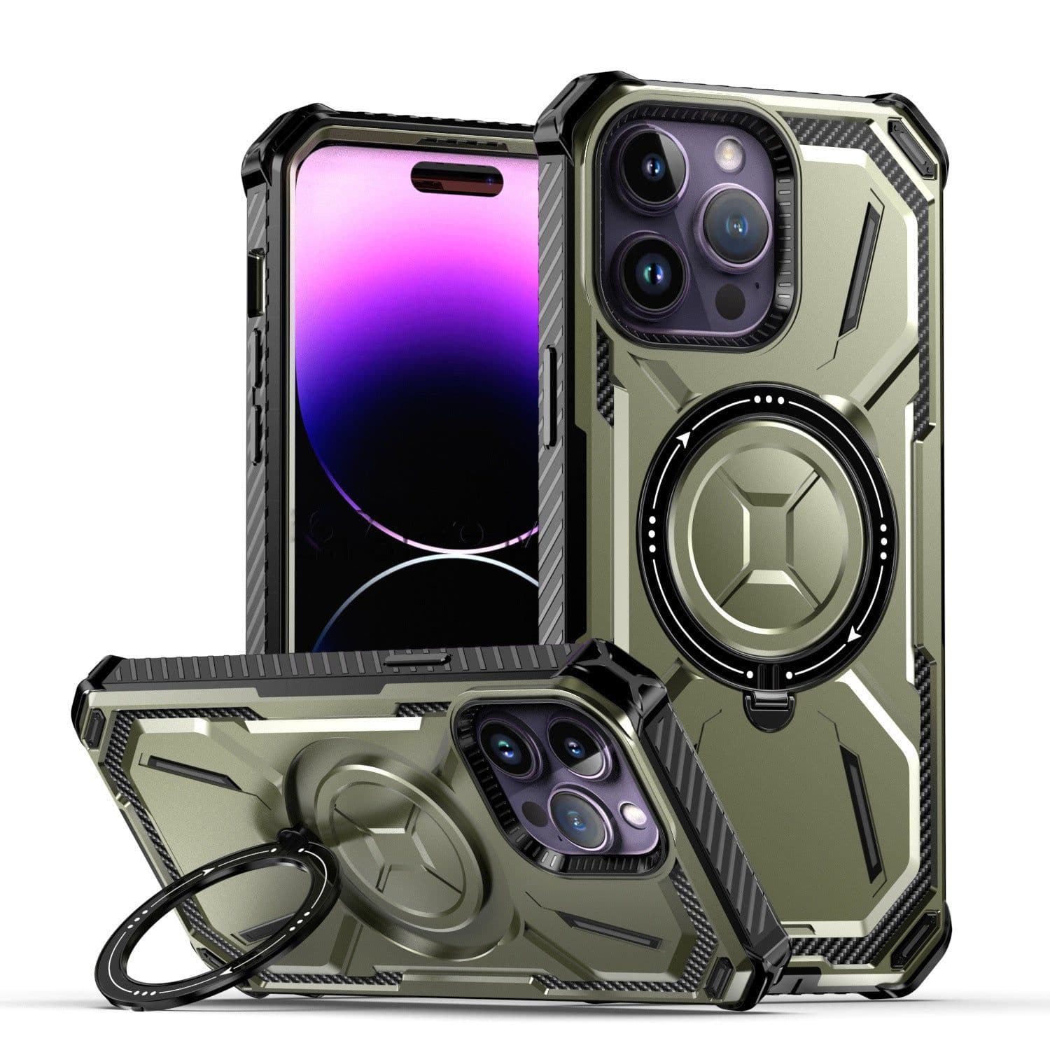image-iPhone 14 Pro Max Magnetic Ring Case with Kickstand 2-in-1 Armor