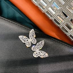 image-925 Silver Needle Butterfly Zircon Earrings Korean Style