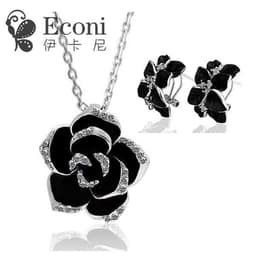 image-Camellia Flower Necklace and Earrings Set Silver Alloy Jewelry