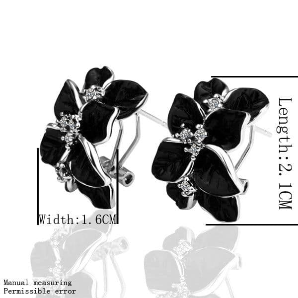 image-Camellia Flower Necklace and Earrings Set Silver Alloy Jewelry