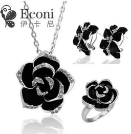 image-Camellia Flower Necklace and Earrings Set Silver Alloy Jewelry