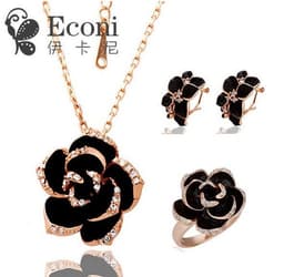 image-Camellia Flower Necklace and Earrings Set Silver Alloy Jewelry