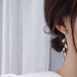 image-14k Gold Plated S925 Silver Needle Zircon Tassel Leaf Earrings