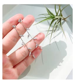 image-Silver Needle Leaf Tassel Earrings Korean Style Long Drop Earrings
