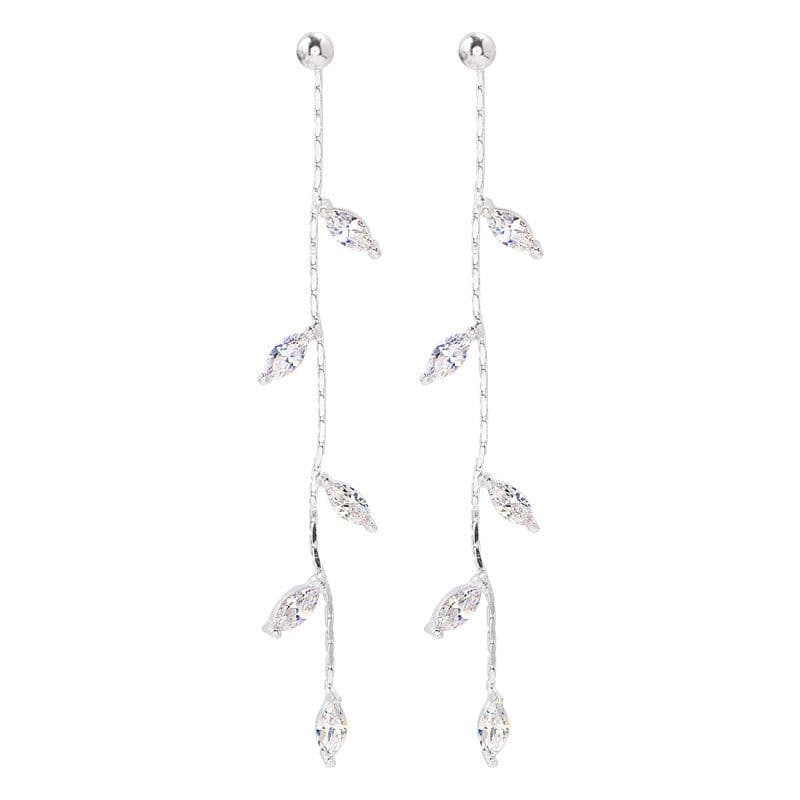 image-Silver Needle Leaf Tassel Earrings Korean Style Long Drop Earrings