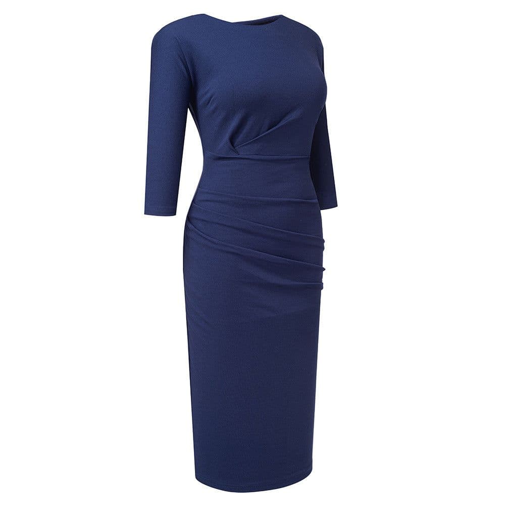 image-Ai Yishi Women's Pleated Wrap Dress 3/4 Sleeve Round Neck