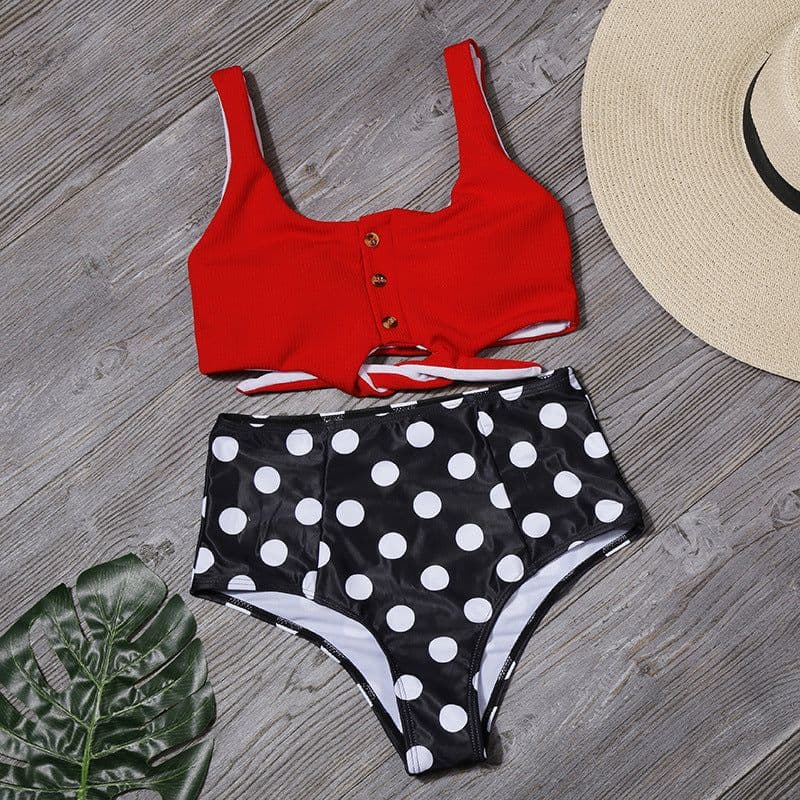 image-Xize High-Waisted Bikini Swimsuit Leaf Print Women's 2-Piece