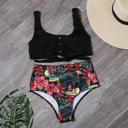 image-Xize High-Waisted Bikini Swimsuit Leaf Print Women's 2-Piece
