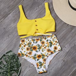 image-Xize High-Waisted Bikini Swimsuit Leaf Print Women's 2-Piece